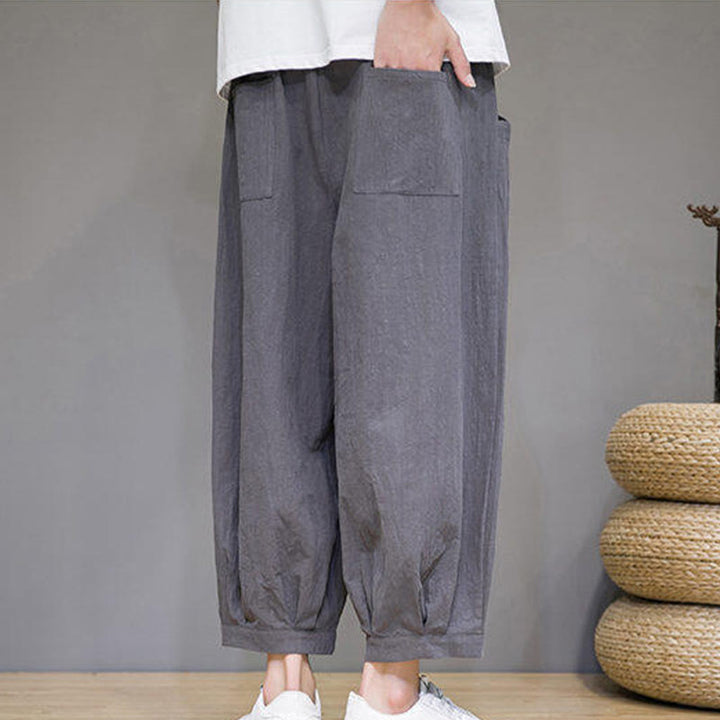 Pantalon Buddha Stones décontracté en coton uni pour homme avec poches, longueur 7-8 - image 4
