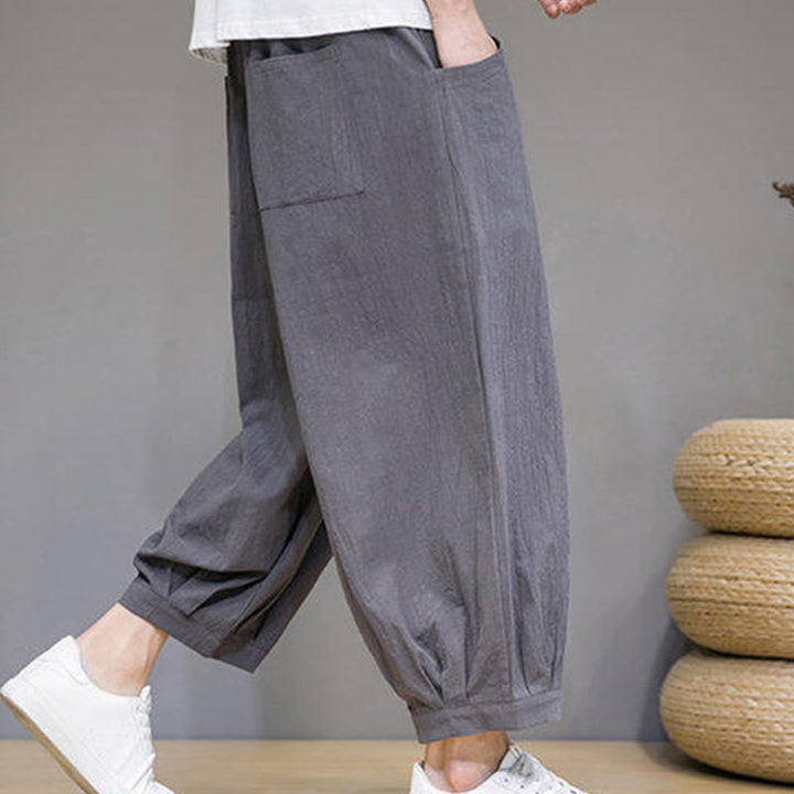 Pantalon Buddha Stones décontracté en coton uni pour homme avec poches, longueur 7-8 - image 7