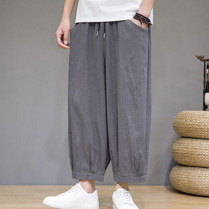 Pantalon Buddha Stones décontracté en coton uni pour homme avec poches, longueur 7-8 - image 7