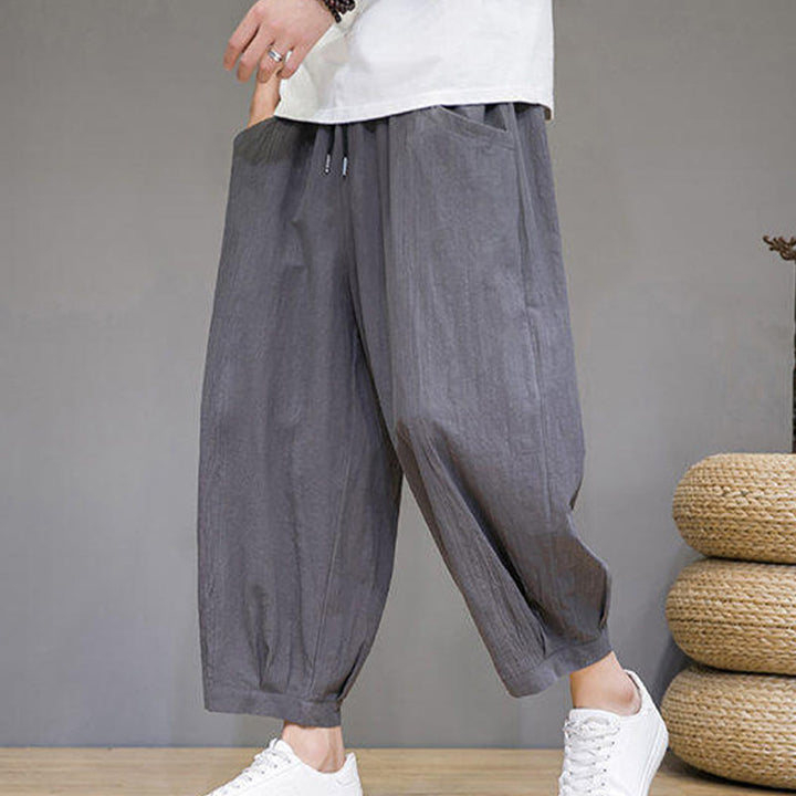 Pantalon Buddha Stones décontracté en coton uni pour homme avec poches, longueur 7-8 - Gris sombre - US/UK/AU46，EU56 (5XL) - image 0