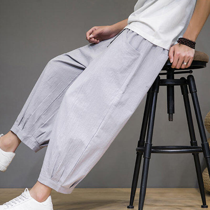 Pantalon Buddha Stones décontracté en coton uni pour homme avec poches, longueur 7-8 - image 17