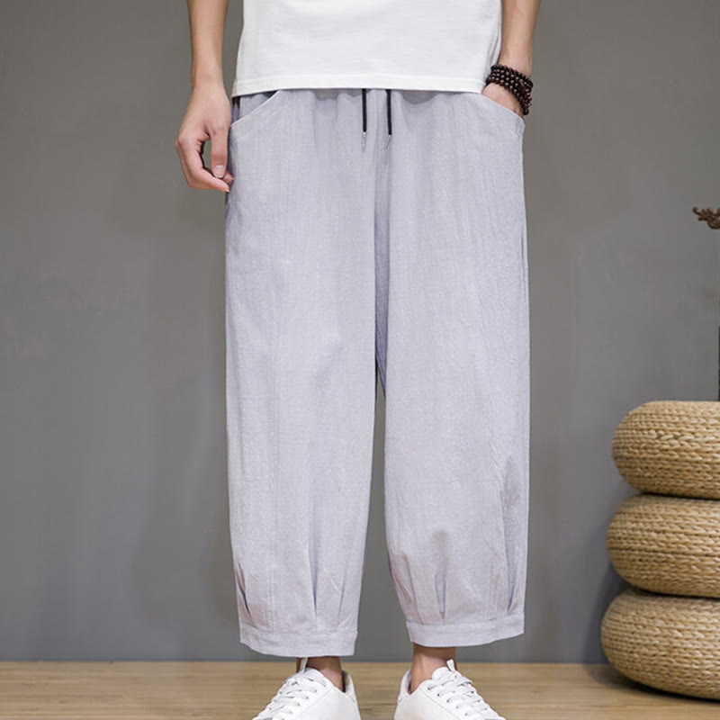 Pantalon Buddha Stones décontracté en coton uni pour homme avec poches, longueur 7-8 - Gris clair - US/UK/AU46，EU56 (5XL) - image 9