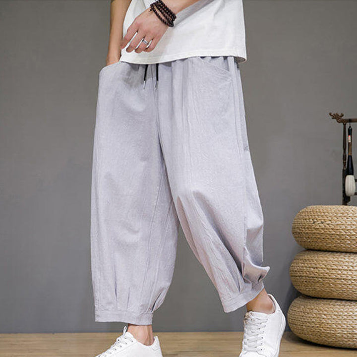 Pantalon Buddha Stones décontracté en coton uni pour homme avec poches, longueur 7-8 - image 15