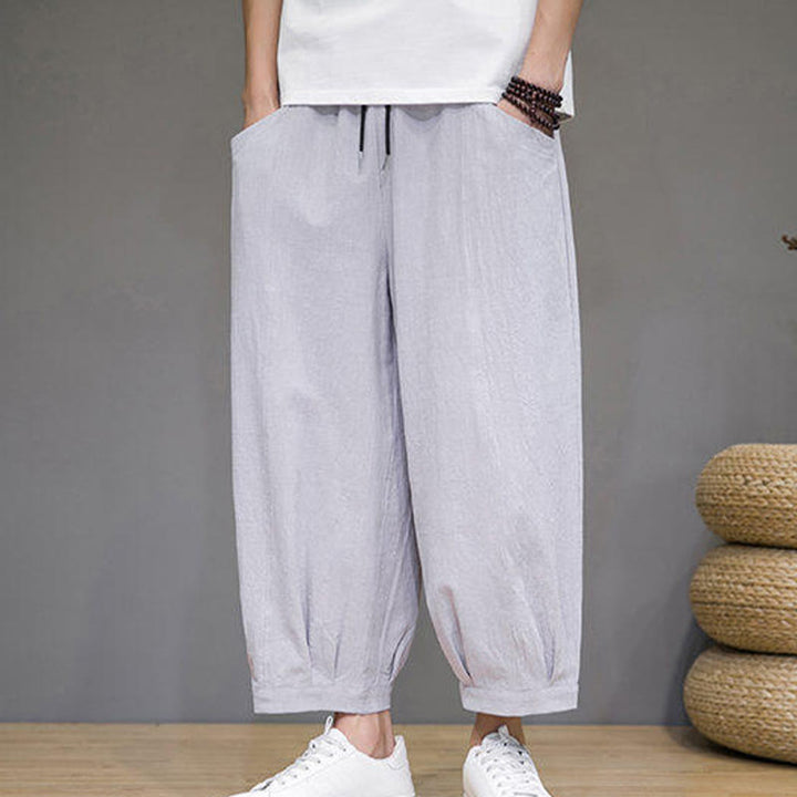 Pantalon Buddha Stones décontracté en coton uni pour homme avec poches, longueur 7-8 - image 11