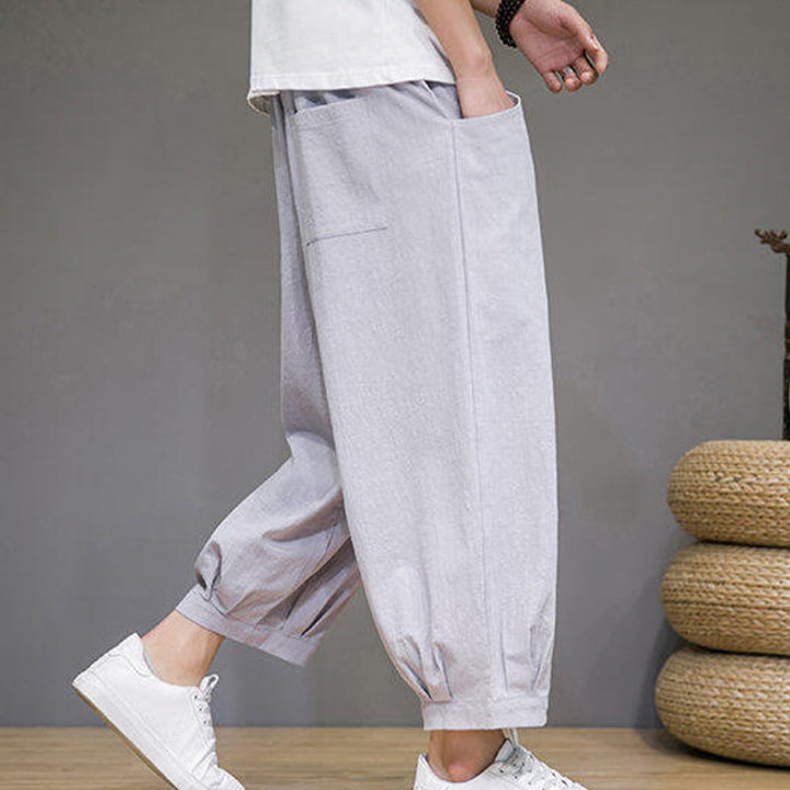 Pantalon Buddha Stones décontracté en coton uni pour homme avec poches, longueur 7-8 - image 16