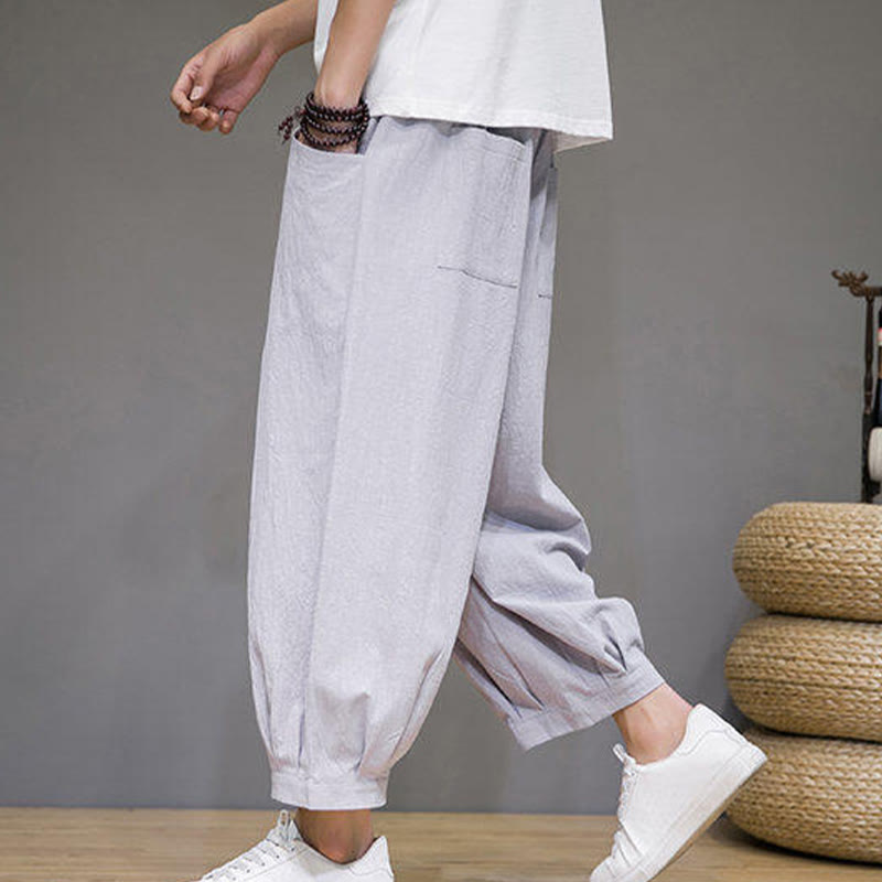 Pantalon Buddha Stones décontracté en coton uni pour homme avec poches, longueur 7-8 - image 12