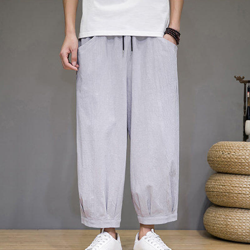 Pantalon Buddha Stones décontracté en coton uni pour homme avec poches, longueur 7-8 - image 14