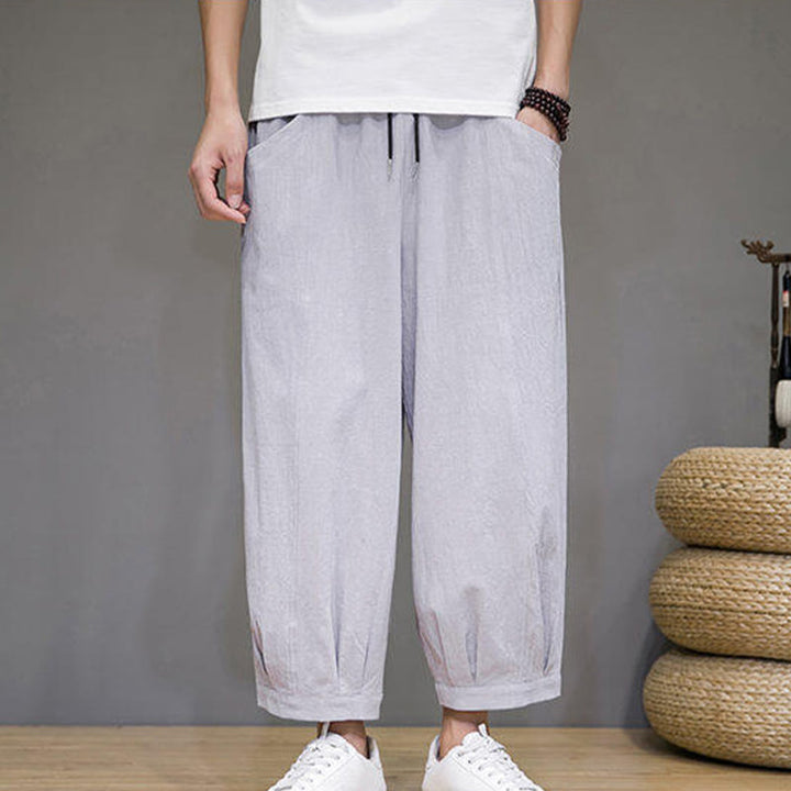 Pantalon Buddha Stones décontracté en coton uni pour homme avec poches, longueur 7-8 - image 14