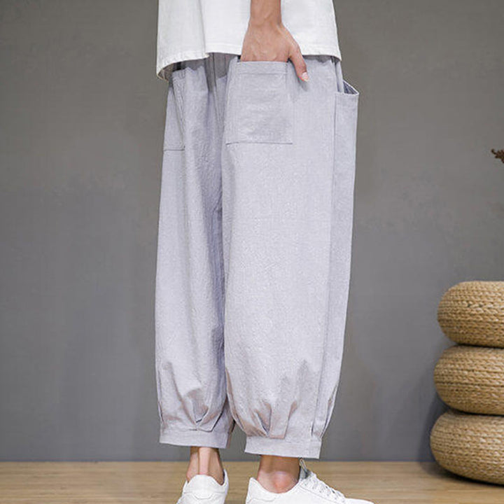 Pantalon Buddha Stones décontracté en coton uni pour homme avec poches, longueur 7-8 - image 12