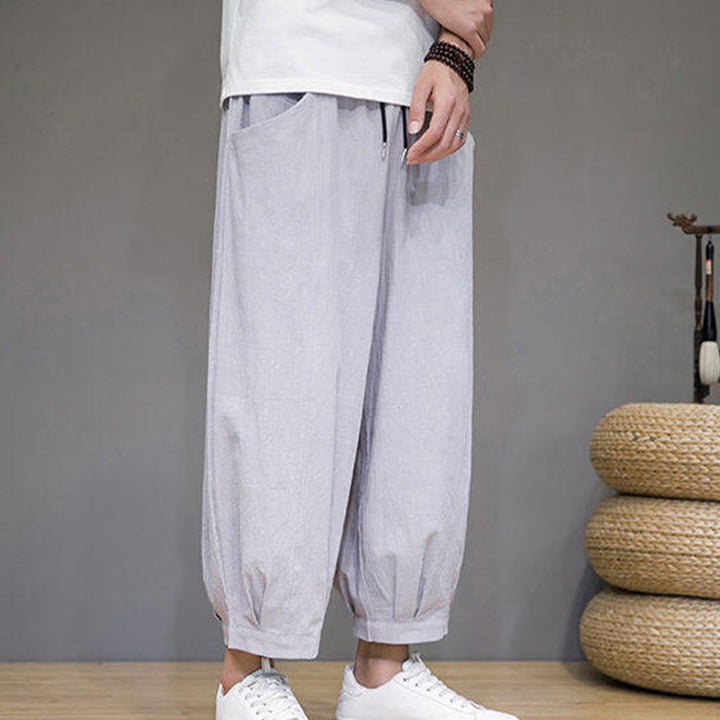 Pantalon Buddha Stones décontracté en coton uni pour homme avec poches, longueur 7-8 - image 14