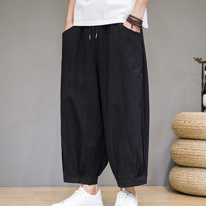 Pantalon Buddha Stones décontracté en coton uni pour homme avec poches, longueur 7-8 - image 22