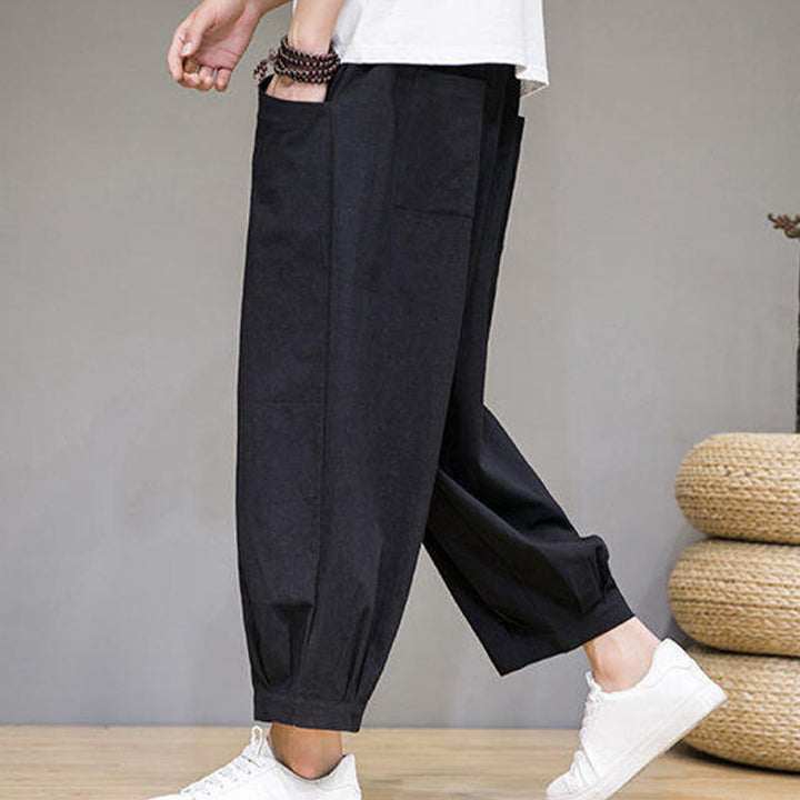 Pantalon Buddha Stones décontracté en coton uni pour homme avec poches, longueur 7-8 - image 23