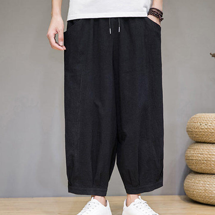 Pantalon Buddha Stones décontracté en coton uni pour homme avec poches, longueur 7-8 - image 25
