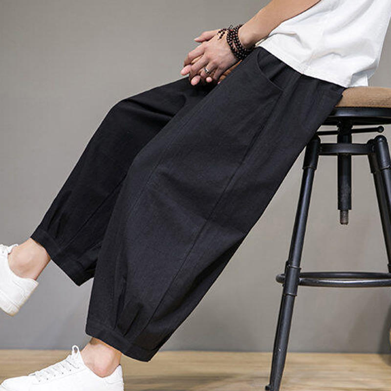 Pantalon Buddha Stones décontracté en coton uni pour homme avec poches, longueur 7-8 - image 27