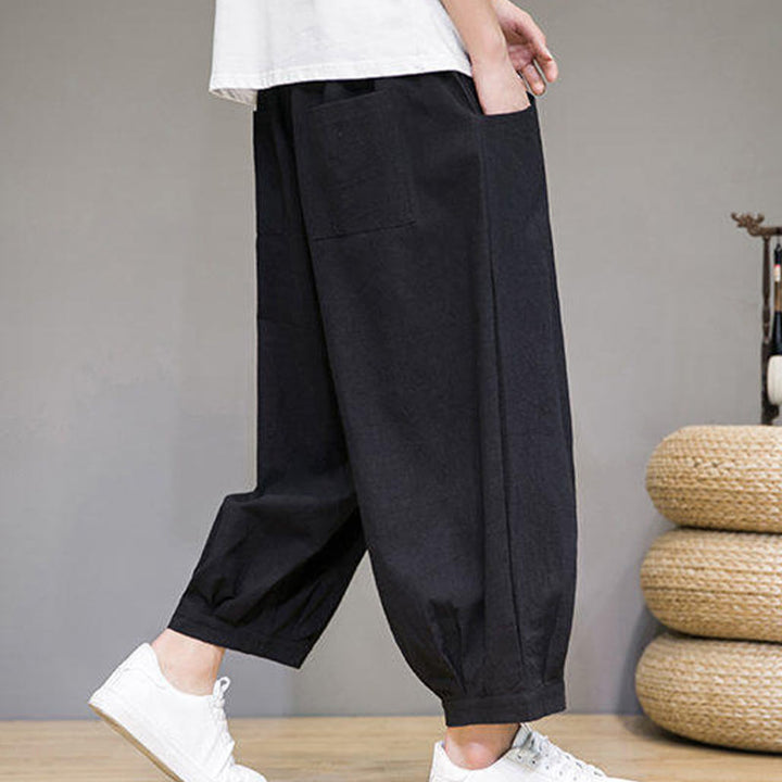 Pantalon Buddha Stones décontracté en coton uni pour homme avec poches, longueur 7-8 - image 21