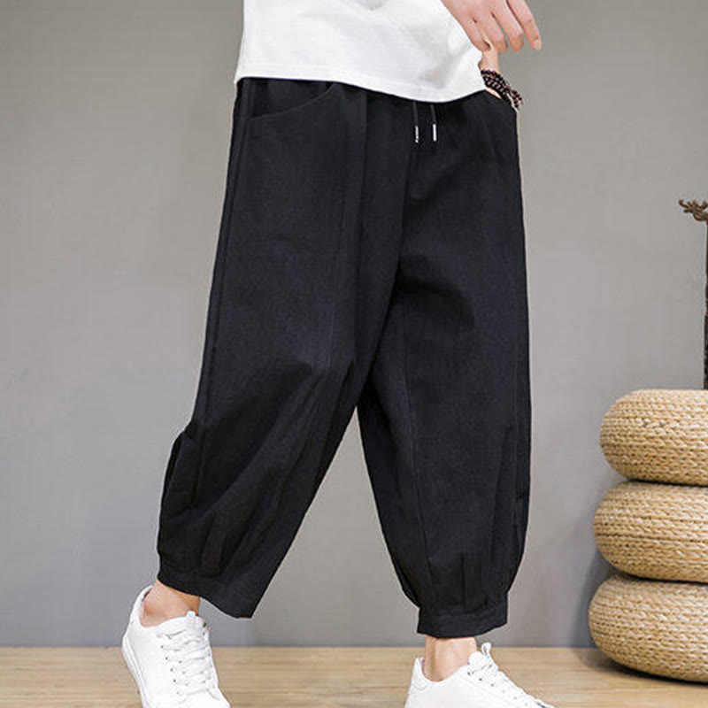 Pantalon Buddha Stones décontracté en coton uni pour homme avec poches, longueur 7-8 - image 19