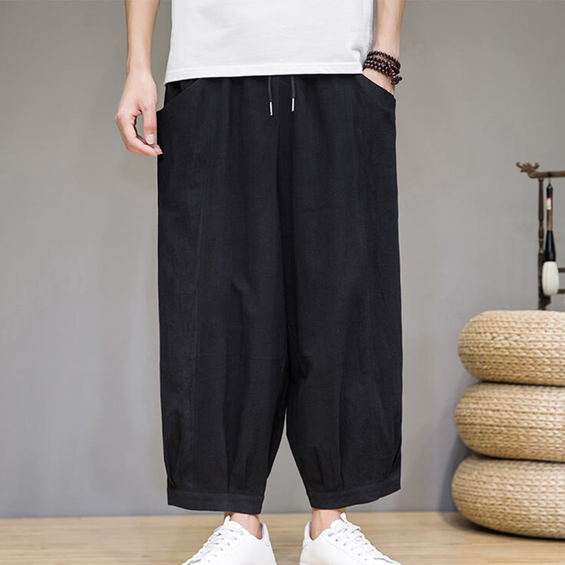 Pantalon Buddha Stones décontracté en coton uni pour homme avec poches, longueur 7-8 - Noir - US/UK/AU46，EU56 (5XL) - image 18