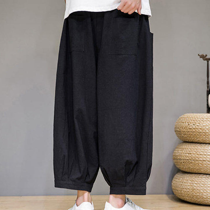 Pantalon Buddha Stones décontracté en coton uni pour homme avec poches, longueur 7-8 - image 23