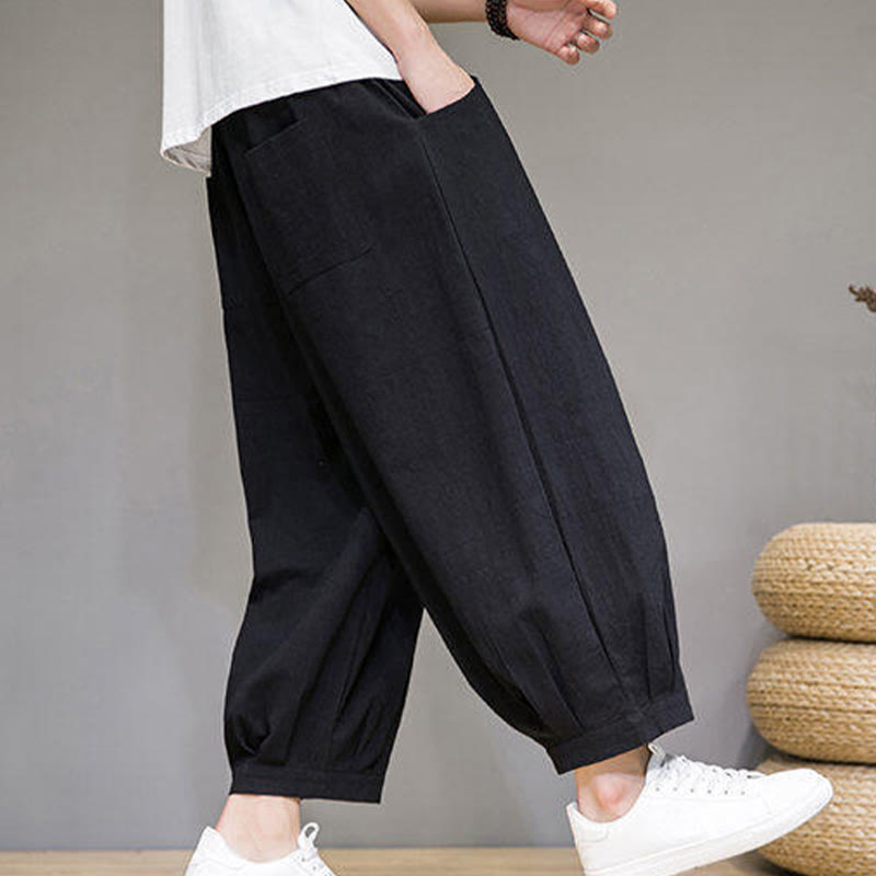 Pantalon Buddha Stones décontracté en coton uni pour homme avec poches, longueur 7-8 - image 26