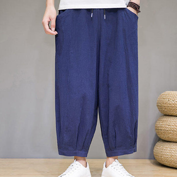 Pantalon Buddha Stones décontracté en coton uni pour homme avec poches, longueur 7-8 - image 33