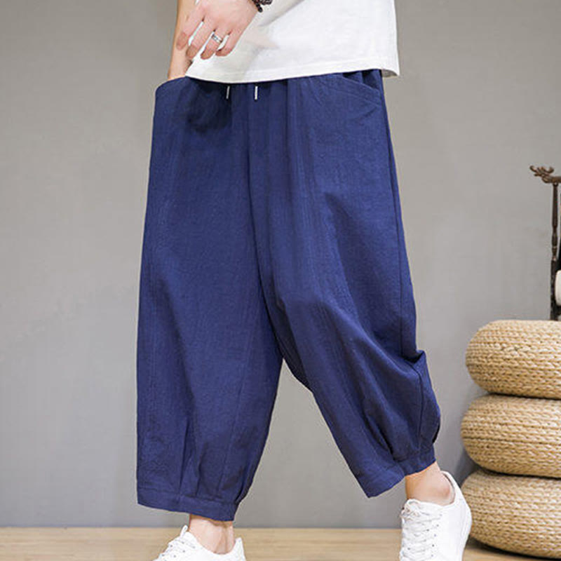 Pantalon Buddha Stones décontracté en coton uni pour homme avec poches, longueur 7-8 - image 30