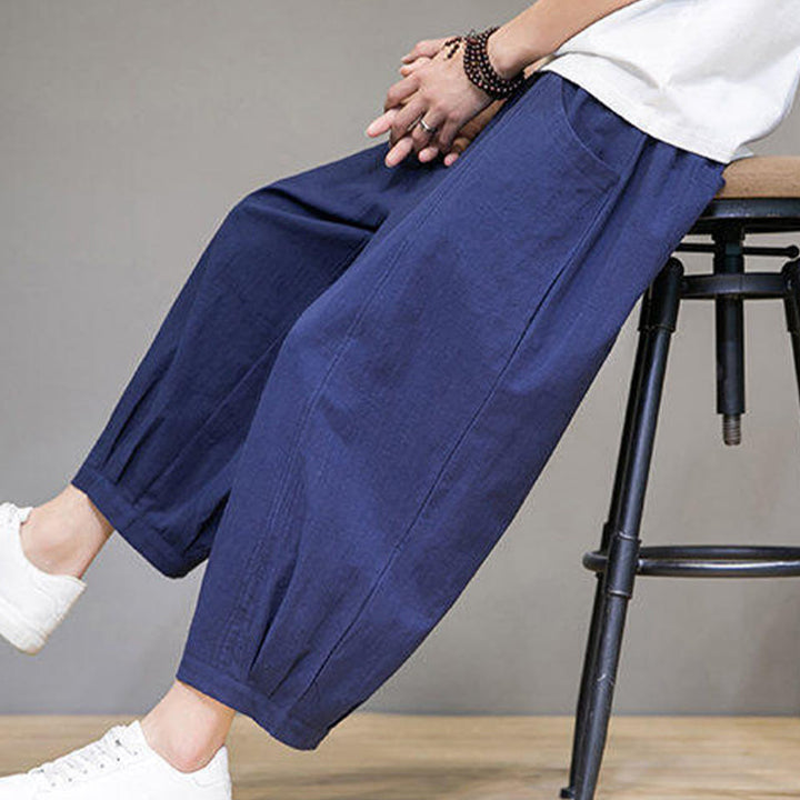 Pantalon Buddha Stones décontracté en coton uni pour homme avec poches, longueur 7-8 - image 36