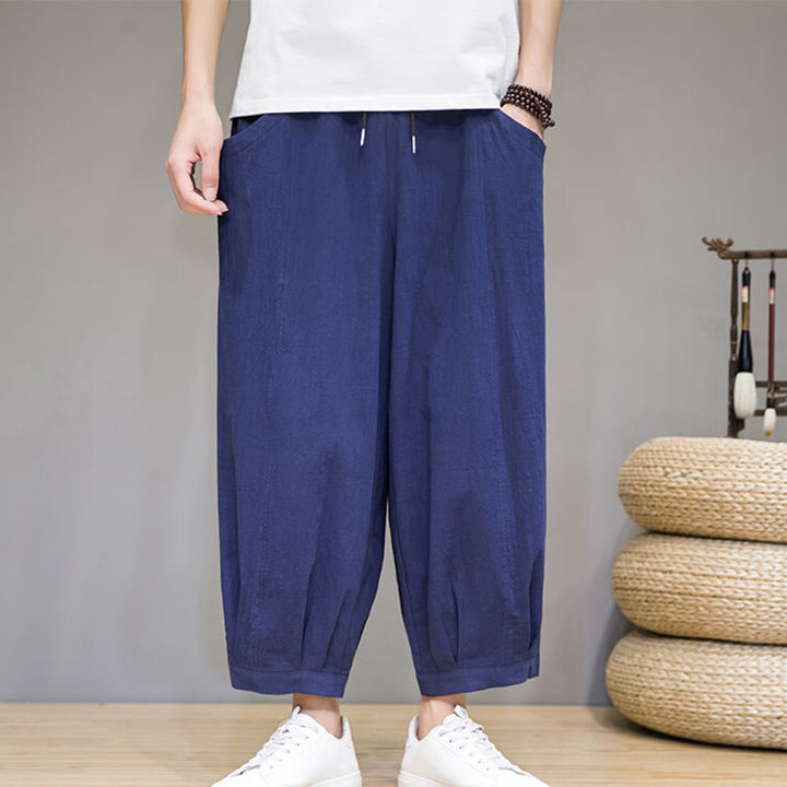 Pantalon Buddha Stones décontracté en coton uni pour homme avec poches, longueur 7-8 - Bleu moyen - US/UK/AU46，EU56 (5XL) - image 27