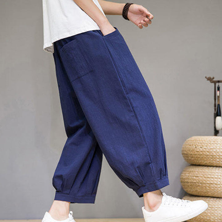 Pantalon Buddha Stones décontracté en coton uni pour homme avec poches, longueur 7-8 - image 32