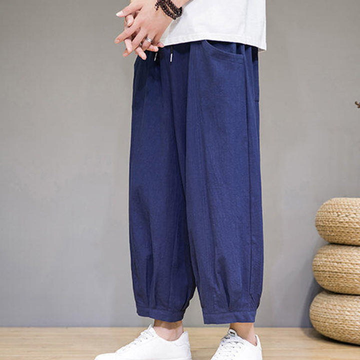 Pantalon Buddha Stones décontracté en coton uni pour homme avec poches, longueur 7-8 - image 34