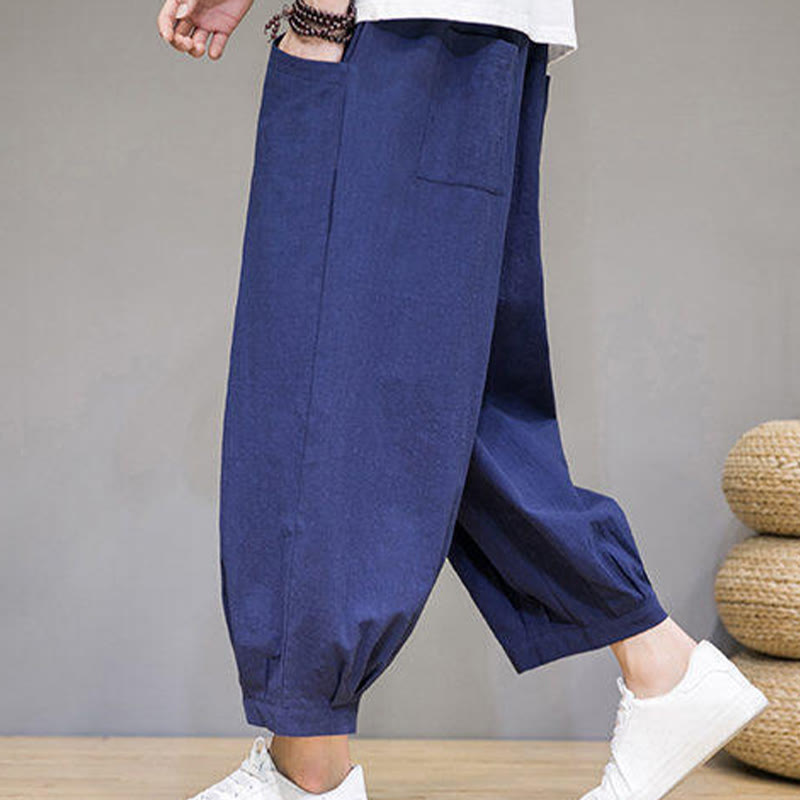 Pantalon Buddha Stones décontracté en coton uni pour homme avec poches, longueur 7-8 - image 30