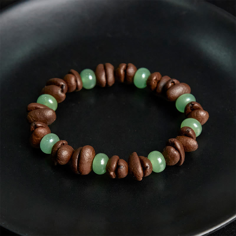 Bracelet en perles de jade Huanglong en aventurine verte et grains de café naturels de Buddha Stones - image 4
