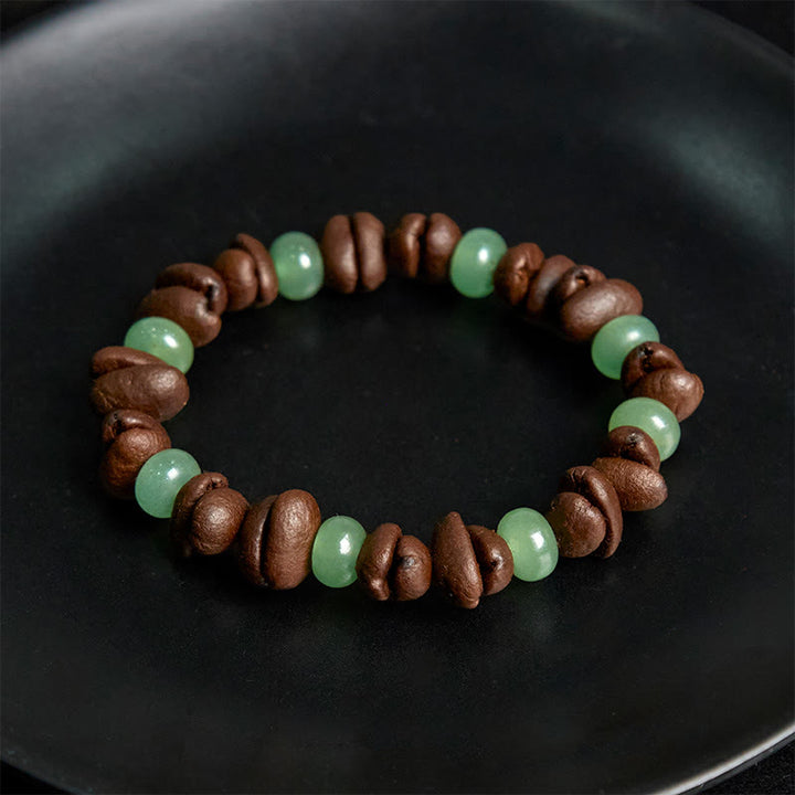 Bracelet en perles de jade Huanglong en aventurine verte et grains de café naturels de Buddha Stones - image 4