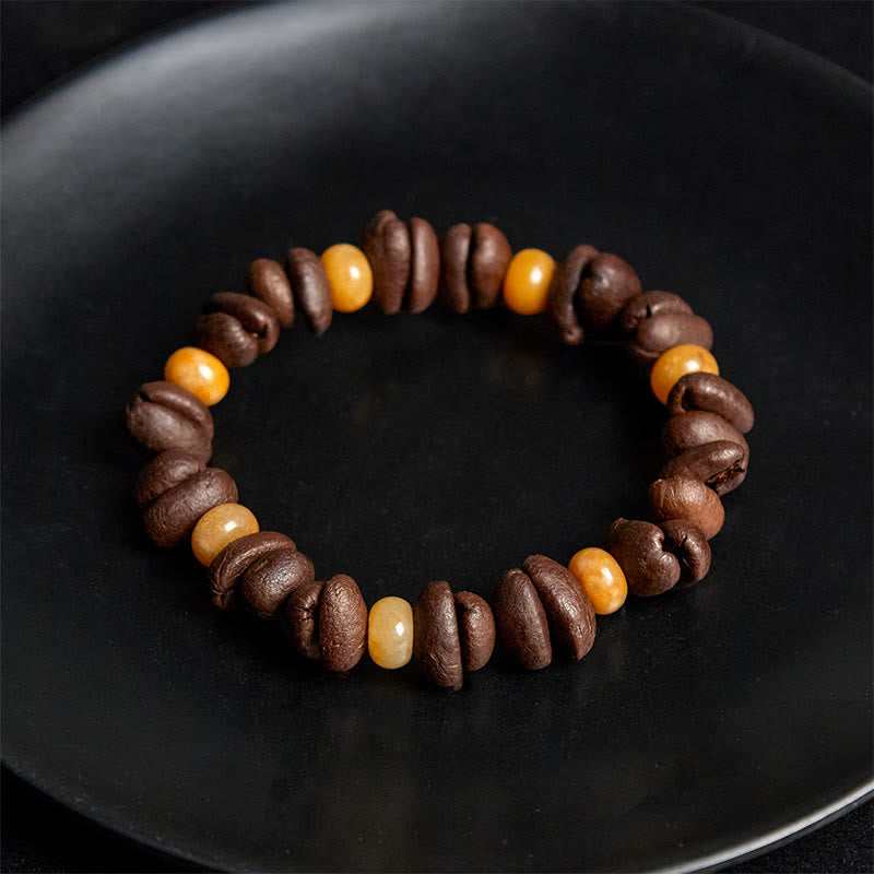 Bracelet en perles de jade Huanglong en aventurine verte et grains de café naturels de Buddha Stones - image 9