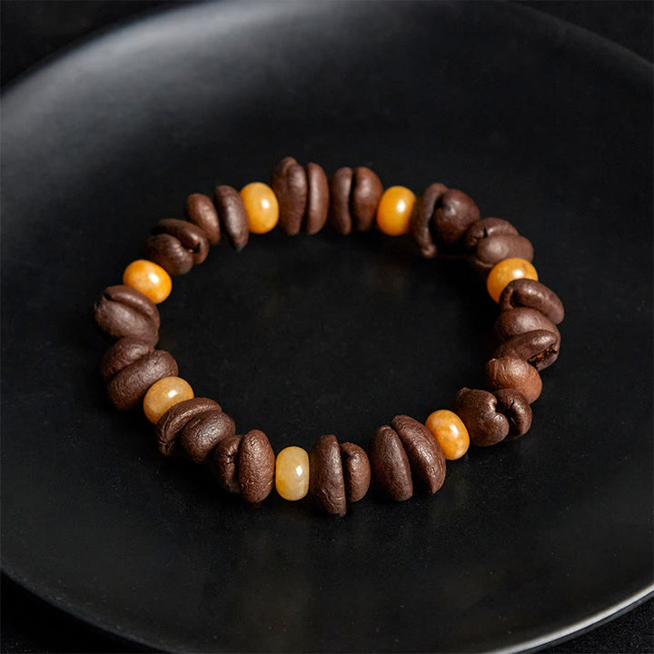 Bracelet en perles de jade Huanglong en aventurine verte et grains de café naturels de Buddha Stones - image 9