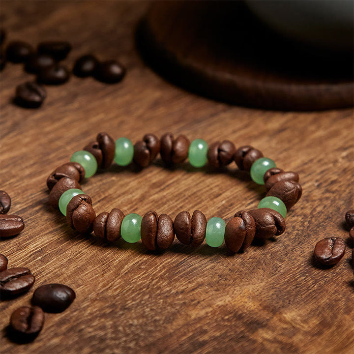 Bracelet en perles de jade Huanglong en aventurine verte et grains de café naturels de Buddha Stones - image 3
