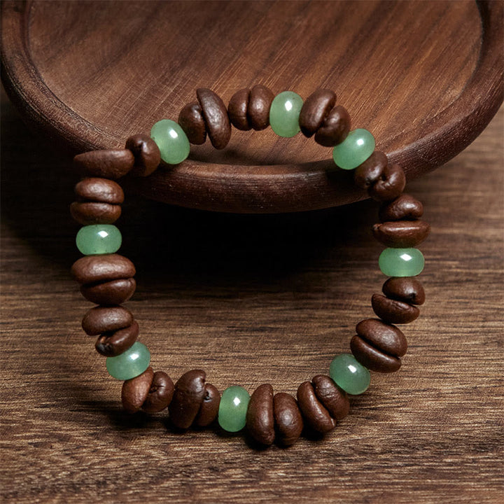 Bracelet en perles de jade Huanglong en aventurine verte et grains de café naturels de Buddha Stones - image 2