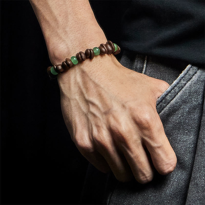 Bracelet en perles de jade Huanglong en aventurine verte et grains de café naturels de Buddha Stones - image 5