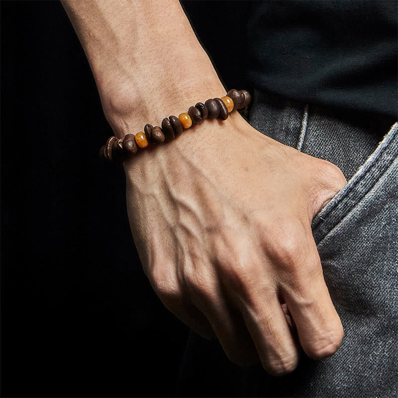 Bracelet en perles de jade Huanglong en aventurine verte et grains de café naturels de Buddha Stones - image 10