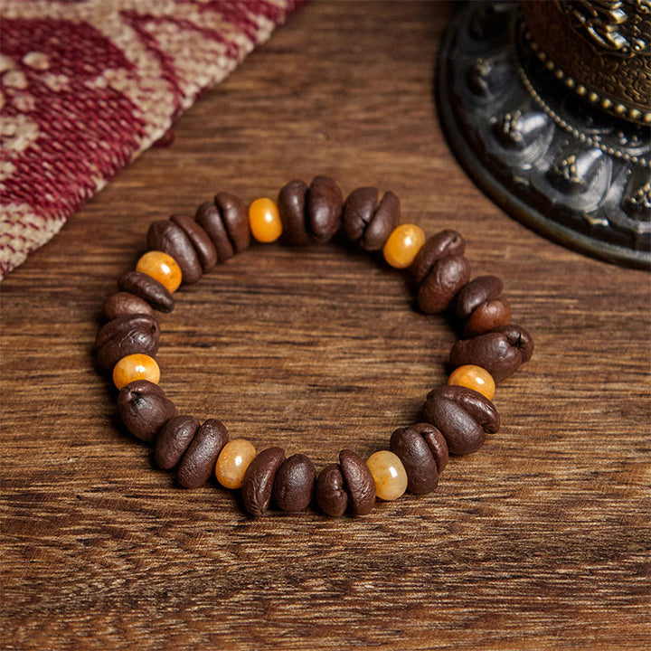 Bracelet en perles de jade Huanglong en aventurine verte et grains de café naturels de Buddha Stones - Grain de café et jade Huanglong (tour de poignet : 16 cm) - image 6