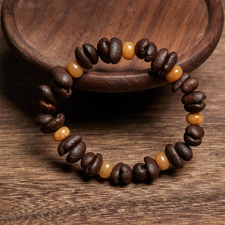 Bracelet en perles de jade Huanglong en aventurine verte et grains de café naturels de Buddha Stones - image 7