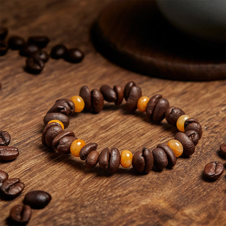 Bracelet en perles de jade Huanglong en aventurine verte et grains de café naturels de Buddha Stones - image 8