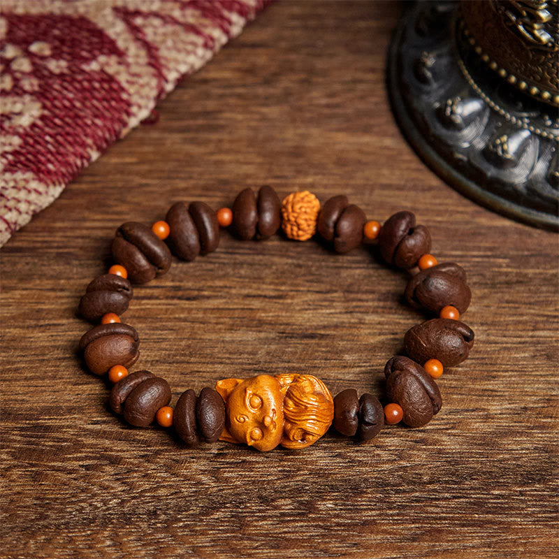 Bracelet Buddha Stones Natural Fox Grains de café en bois de wengé - Grain de café (tour de poignet : 17,5 cm) - image 1