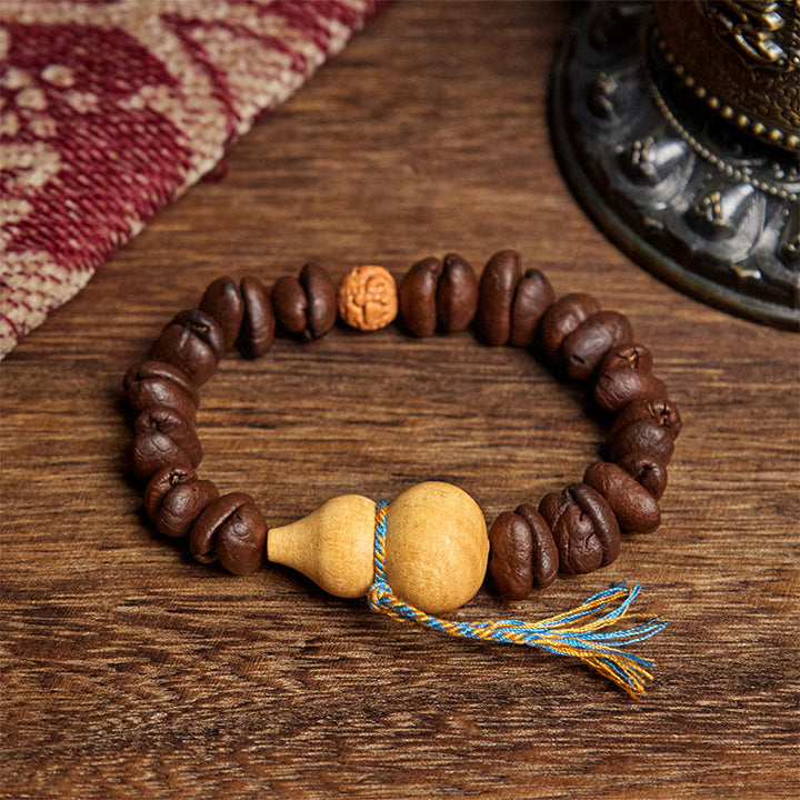 Bracelet Buddha Stones en grains de café et courge naturelle - Grain de café (tour de poignet : 17,5 cm) - image 1