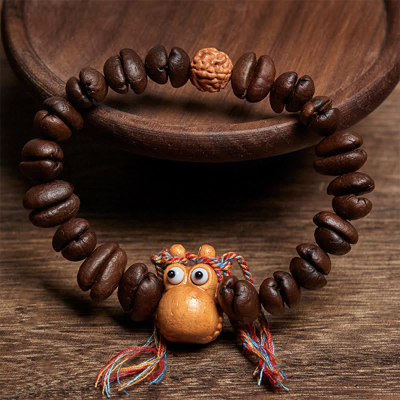 Bracelet en bois de wengé fait main avec des Buddha Stones et des grains de café amusants - image 2