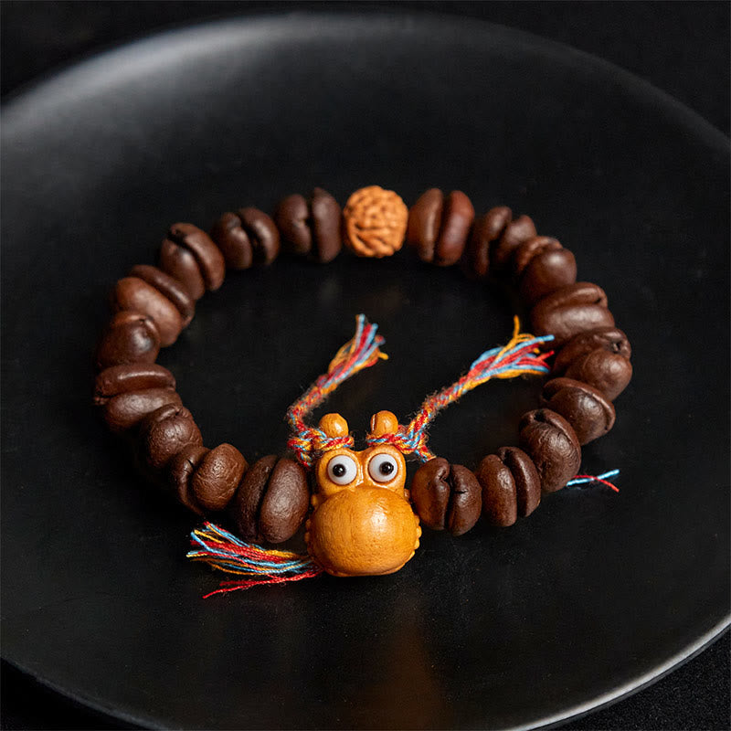 Bracelet en bois de wengé fait main avec des Buddha Stones et des grains de café amusants - image 4