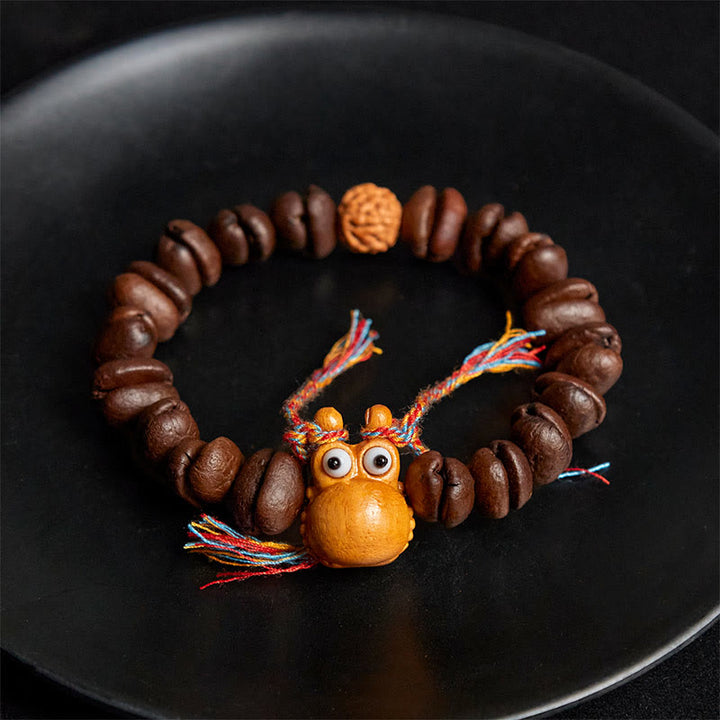 Bracelet en bois de wengé fait main avec des Buddha Stones et des grains de café amusants - image 4