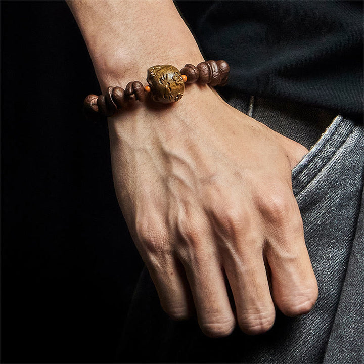Bracelet en bois de santal et grains de café véritables, fait main, motif chat porte-bonheur, Buddha Stones - image 5