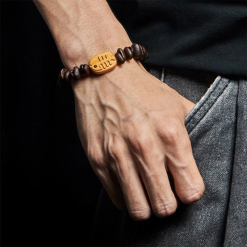 Bracelet en bois de wengé fait main en Buddha Stones de poisson et grains de café véritables - image 5