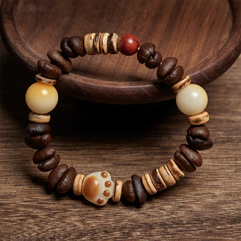 Bracelet fait main en Buddha Stones , motif patte de chat, grains de café et graines de Bodhi - image 2