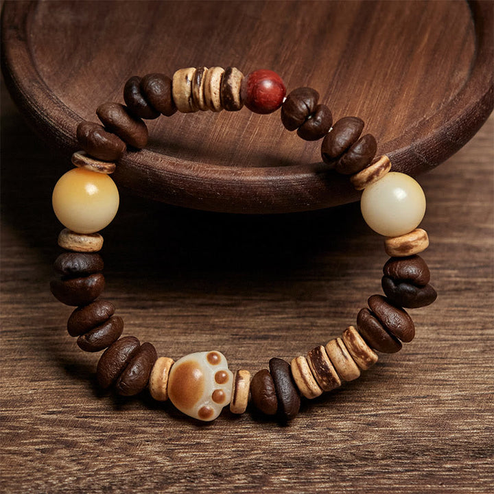 Bracelet fait main en Buddha Stones , motif patte de chat, grains de café et graines de Bodhi - image 2